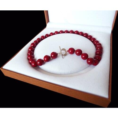 Women Gift word Love women Fashion Jewelry Rare Huge 12mm Genuine South Sea coral red Shell Pearl Necklace Heart Clasp 18