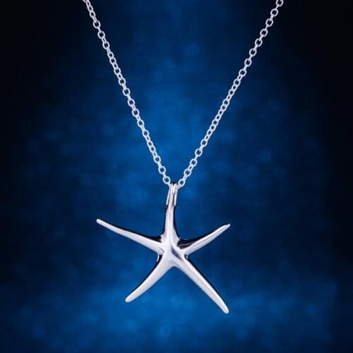 Starfish shiny light silver plated Necklace 925 jewelry silver Pandant Fashion Jewelry KAFTUDSW