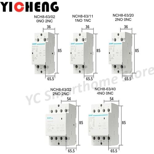 1Pcs Chint household small AC contactor NCH8 single-phase 220V / 24V rail type 40A/63A 2P