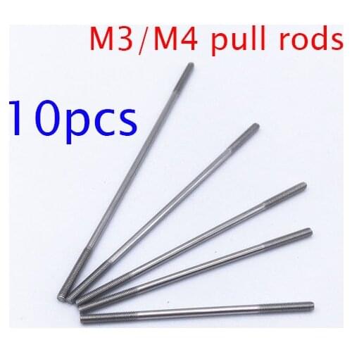 10 Pcs 3mm/4mm Pull Rod w M3/M4 Thread Steering Link/Connecting Rod for DIY RC Airplane/Car/Boat Model 30/50/70/90/160/200mm