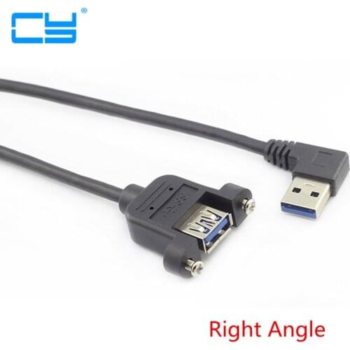 90 Right Angle USB 3.0 Male to Female Extension Cable with Panel Mount Screw hole lock connector cord for computer (With screws)