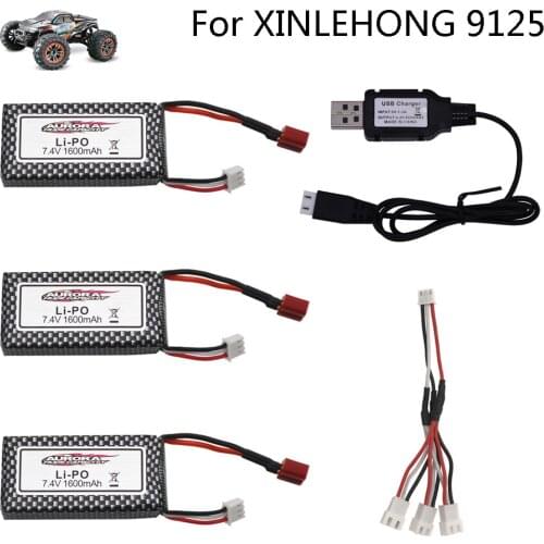 Battery for XINLEHONG 9125 Remote Control Car Spare Parts with USB charger 7.4V 1600mah Lipo Battery XLH9125 toys rc racing cars