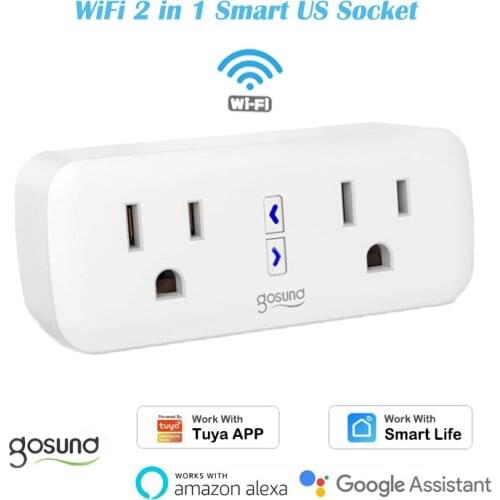 Wireless WiFi 2 in 1 Smart Socket 10A US Plug Dual Outlet Power Monitor Timer Tuya Smart Life APP Work with Alexa Google Home