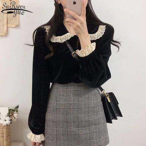 Long Sleeve Girls Blouse Oversize Tops Autumn New Vintage Black Womens Shirt Korean Single Breasted Winter Clothes Women 11606