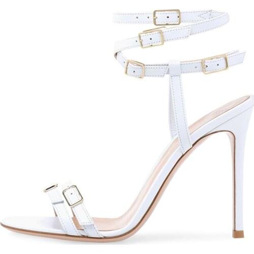 Red Nude White Patchwork Thin Straps Buckles Decor Sandals Open Toe Stiletto Heels Summer High Heel Dress Party Shoes Lady