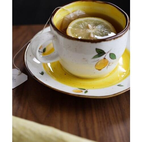 Household lemon imprinted coffee tea cup plate office creativity tea flower afternoon teacup drinking cup saucer drinkware