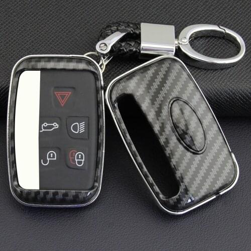 ABS Carbon Fibre Car Key Case Remote Shell Cover Fit For Landrover Discovery Range Rover Jaguar EX EF EJ Protector Auto Keychain