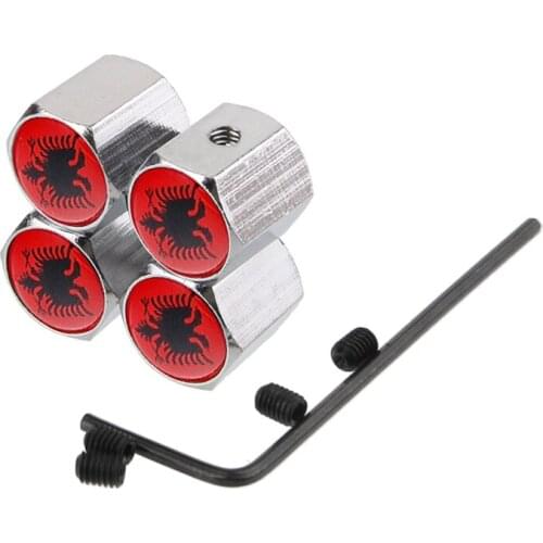 Albanian Flag Car Wheel Tire Valves Caps Anti-Theft Cover For Volkswagen Tiguan Mercedes Skoda Octavia Suzuki Honda KIA Infiniti
