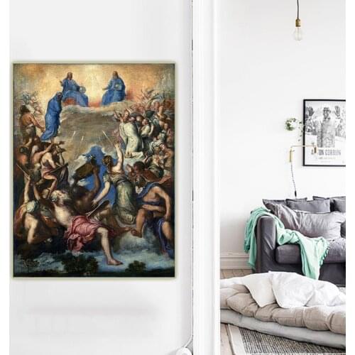 Citon Tiziano Vecellio《Holy Trinity in glory》Canvas Art Oil Painting Artwork Poster Picture Wall Decor Home Interior Decoration