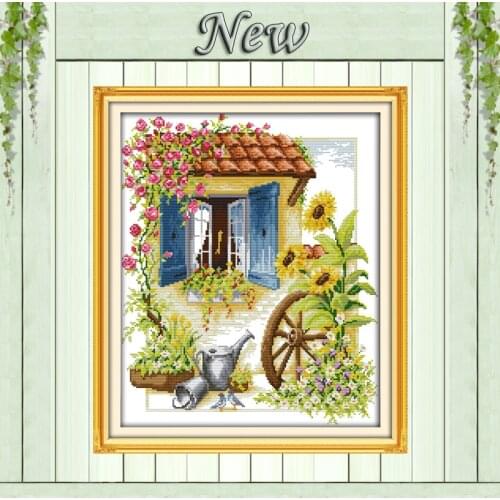 Flower car,Counted Printed on canvas DMC 11CT 14CT Cross Stitch kit,needlework Set embroider,Flowers house Series DIY Home Decor