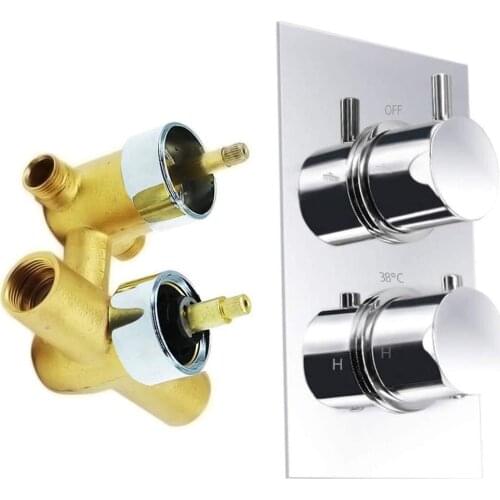 2-Function Brass Thermostatic Shower Faucet Mixing Valve with Anti Scald Feature, Twin Handles Chrome Finish