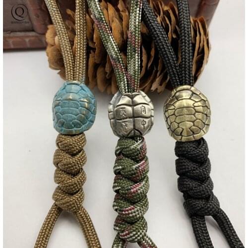 Copper Beast Turtle Shell Luckly Mythical Animal Pattern Barrel Beads Knife Pendants Jewelry DIY EDC Tool Paracord Keychains
