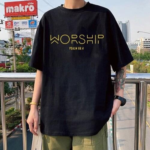 Mikialong Worship Printed T-shirt Christian Faith Jesus Christogram Tshirt Short Sleeve Pure Cotton Summer Cool Style T Shirt