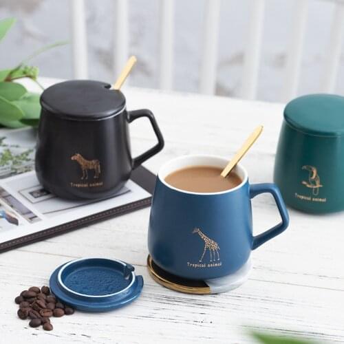 Tiffany Nordic ins ceramic mug with lid spoon business gifts large capacity coffee cup office household water cup MK51