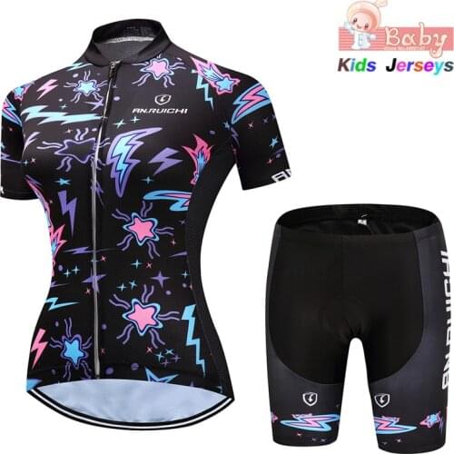 Girls 2020 Cycling Kit Kid Cycling Jersey Set Cartoon Children Cycling Clothing Summer Bike Jersey Quick Dry Bicycle Jersey Suit