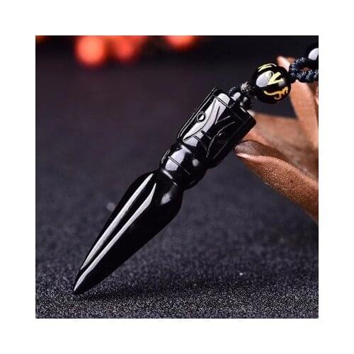 Natural Obsidian diamond pestle pendant fashion mens and womens demon subduing pestle Pendant Necklace lucky Amulet