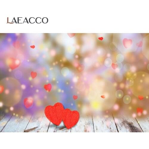 Laeacco White Planks Love Heart Polka Dots Light Bokeh Valentines Day Party Decor Pattern Photo Backdrop Photography Background
