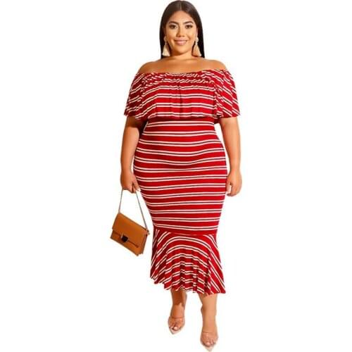 2021 Summer Ladies Dress Ruffle Stripe Dress Tight Sexy Monogram Bag Hip Tight Sexy Bag Hip Plus Size Is A Fashionable Dress New