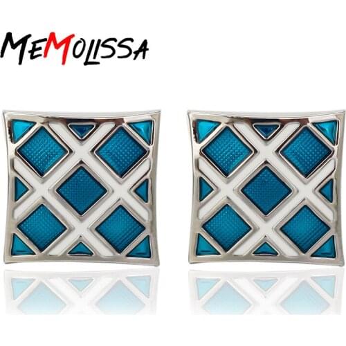 MeMolissa 3 Pairs [new style] high fashion blue arc check drip oil sleeve button French cufflinks Jewelry Gemelos Para Camisas