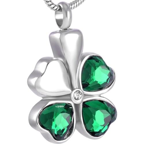 MJD8315 Crystal Cremation Jewelry Four Leaf Clover Shape Ash Necklace Memorial Keepsake Pendant
