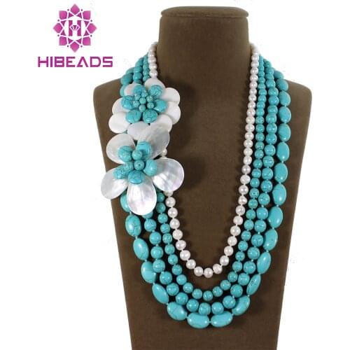 Fashion 4 Rows Stone Flower/Freshwater Pearls Necklace Handmade Stone Jewelry Free Shipping TN074