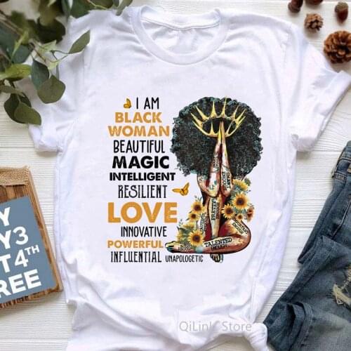 Praying Melanin Queen T-Shirt Summer 2021 New Arrival Black Girl Magic Tshirt Women BLM Vintage Graphic T Shirts White Tops Tees