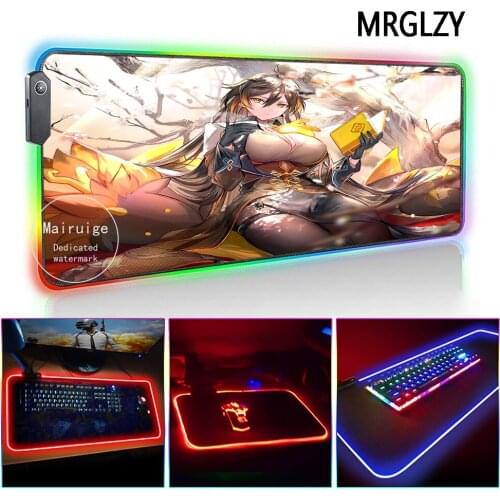 MRGLZY Genshin Impact LED Light RGB Gamer Gaming Accessories Anime Sexy Busty Beauty Large Mouse Pad DeskMat for Laptop Keyboard