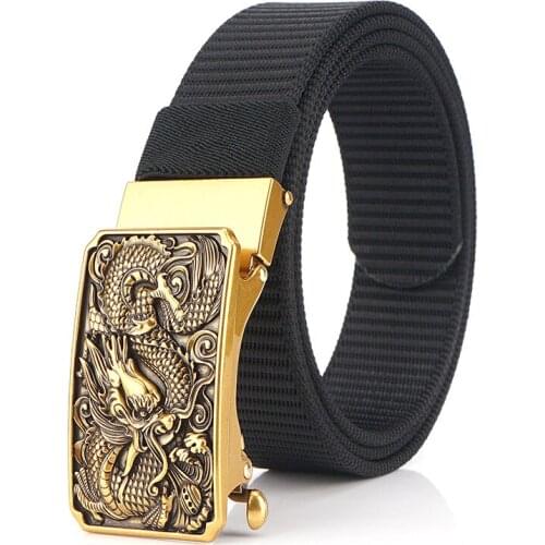 Mans nylon belt luxury dragon metal automatic buckle Canvas Belts for men fashion jeans belt outdoor casual male strap