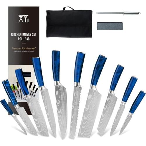 XYJ Kitchen Knife Set Professional Culinary Chef Knives Stainless Steel Ergonomic Handle With Knife Bag&Sharpener Rod&Whetstone