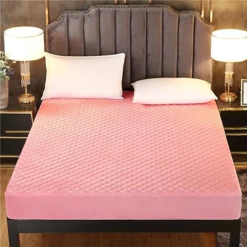 New Arrival Crystal Velvet Thicken Quilted Mattress Cover Fine Coral Fleece King Bed Cover Short Plush Quilting Fitted Sheet