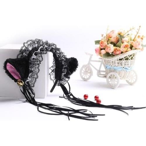 Fancy Dress Headband Fluffy Cat Fox Ears Lace Ribbon Tassels Bell Headband Anime Waitress Maid Devil COS Costume Xmas Props gift