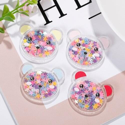 50pcs /lot 3.5cm Acrylic happy bear shape with Quicksand Cover For Phone decoration and DIY Sequin Patch