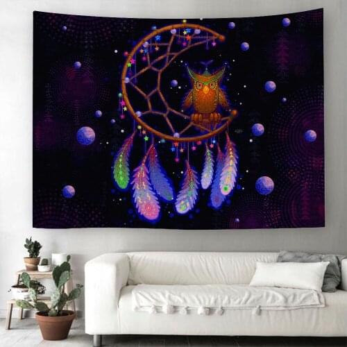 3D Print Owl Tapestry Feather Wall Hanging Cartoon Animal Wall Tapestry Home Textile Wall Carpets For Living Room Dark Tapestry