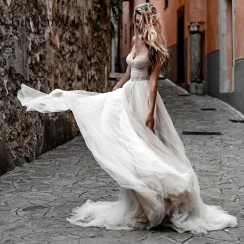 Blush Tulle Wedding Dress 2020 A Line Bride Dress Unique Tulle Sexy Sweetheart Off Shoulder Slight Fairy Bride Gowns