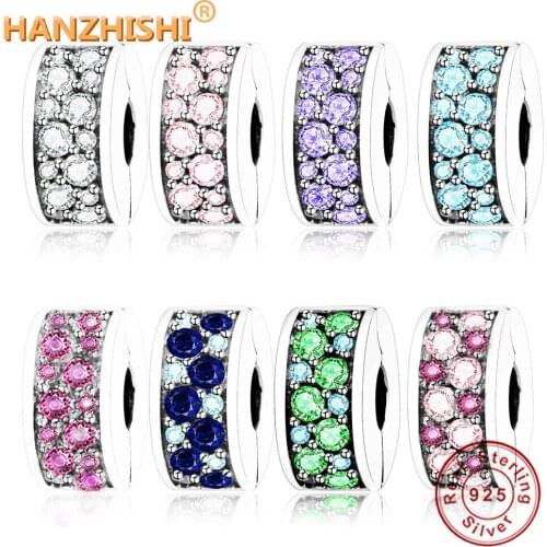 925 Sterling Silver Shining Elegance Spacer Clip Charm Bead Fits Original pandora Charms Bracelet DIY Jewelry Making berloques