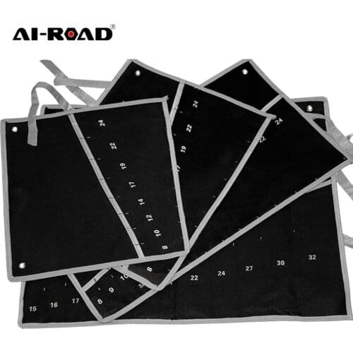AI-ROAD Practical Canvas Tool Bag Wrench Tool Roll Up Foldable Spanner Combination Canvas Hanging Bag Hand Tool Storage Bag