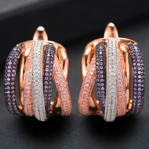 LARRAURI Luxury Colorful Twist Lines Cubic Zirconia Earrings Charms Elegant Women Statement Hoop Earrings Fashion Jewelry Making