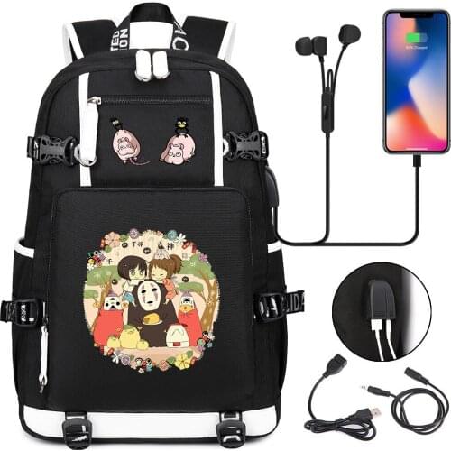 Backpack Anime Spirited Away Unisex School Bags For Teenagers Cartoon Student Bookbag Zipper USB Travel Laptop Shoulders Bags