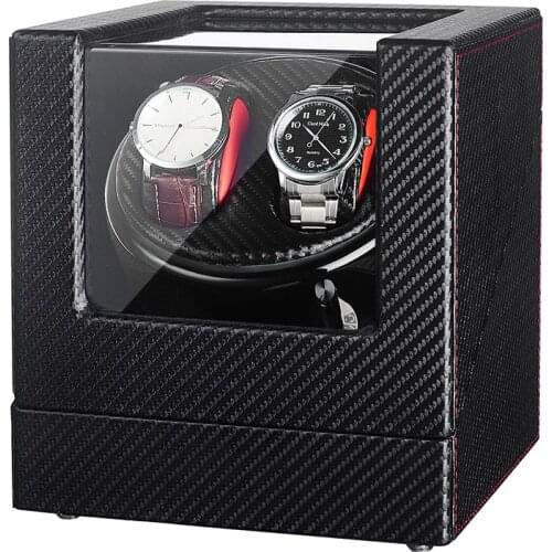 Watch Winder Wooden Automatic Watch Winder Box for 2 Watches with Motor and Dual Power Supply