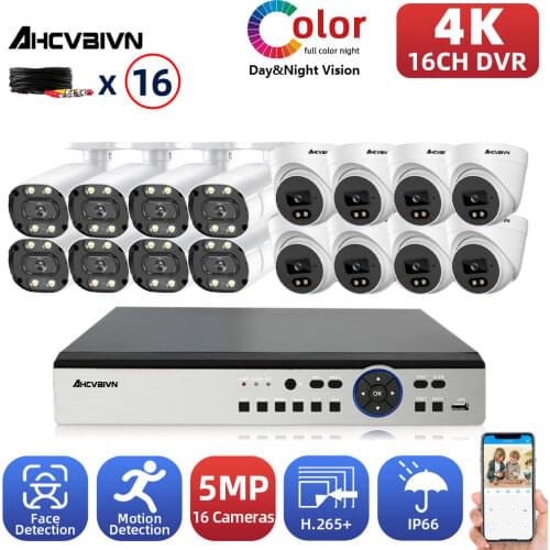 AHCVBIVN 8MP 16 Channel DVR Video Surveillance System Kit 5MP 8/16PCS Colorful Night AHD Camera CCTV Camera Security System Set
