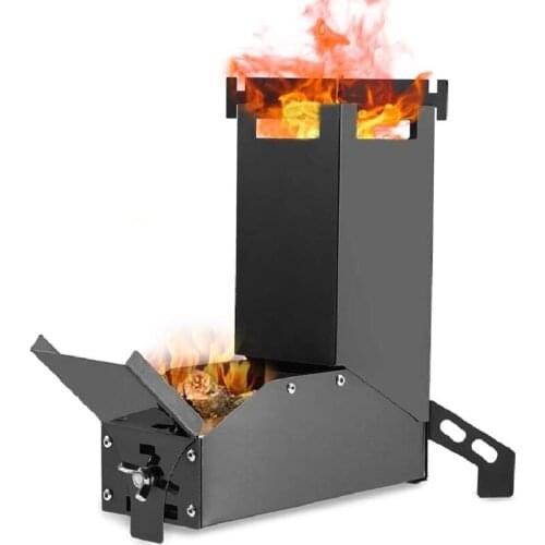 Camping Stove Collapsible Wood Burning Stainless Steel Rocket Stove Backpacking Camp Tent Stove for Picnic BBQ