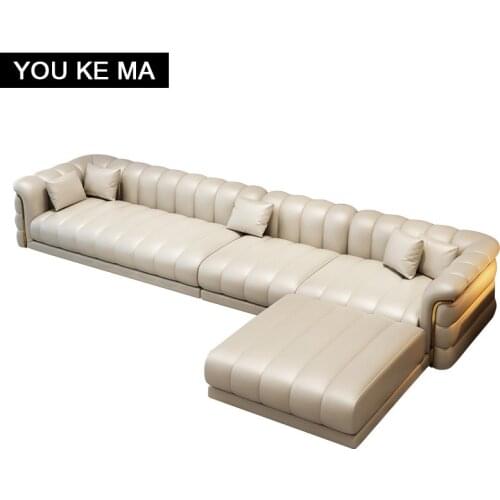Light luxury post-modern Nordic leather sofa layer cowhide modern minimalist high-end sofa atmospheric living room three-seat