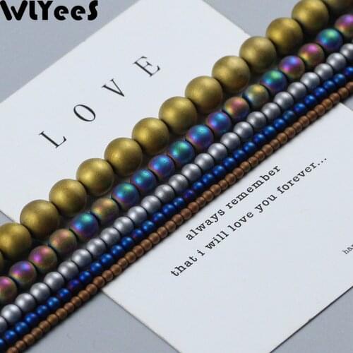 WLYeeS Polish Hematite Beads Matte Plating Multi Mixed color 2 4 6 8 10mm Gold Round Loose Beads for Jewelry Bracelet Making DIY