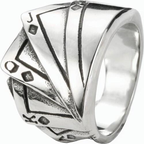 316L Stainless Steel Jewelry US Size 7-13 Fashion Biker Style Poish Poker Card Ring For Gift