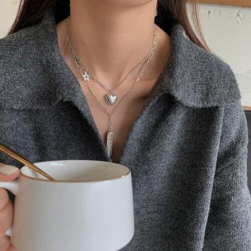 925 Sterling Silver Retro Letter Heart Stars Pendant Necklace For Women Trend Clavicle Chain Jewelry Birthday Party Gifts SAN292