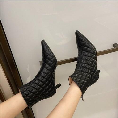 Sewing Design Women Ankle Boots Pointed Toe Back Zipper Fashion Short Boots Thin Mid Heels Black/Beige Winter Boots Woman Shoes