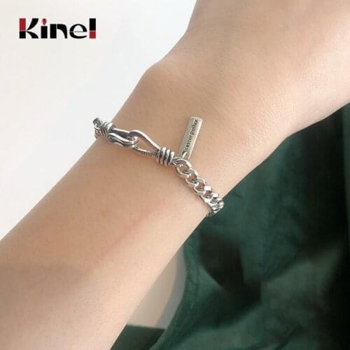 Kinel 925 Sterling Silver Korean Style Vintage Geometric Letter Bracelets Bangles For Women Punk Fashion Party Jewelry