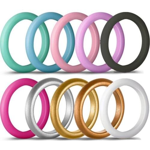 10pcs/lot New Food Grade FDA Silicone Rings for Women Wedding Rubber Bands 3mm Flexible Sports Silicone Finger Ring 4-8 Size