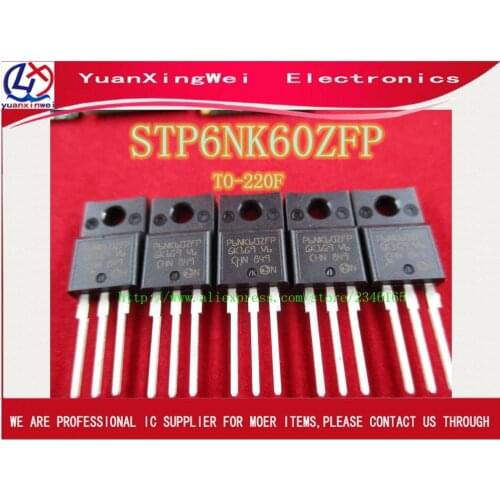 10pcs STP6NK60ZFP STP6NK60 6NK60 Manu: ST Package: TO-220F 600V 6A N-channel Zener-Protected SuperMESH Power MOSFET