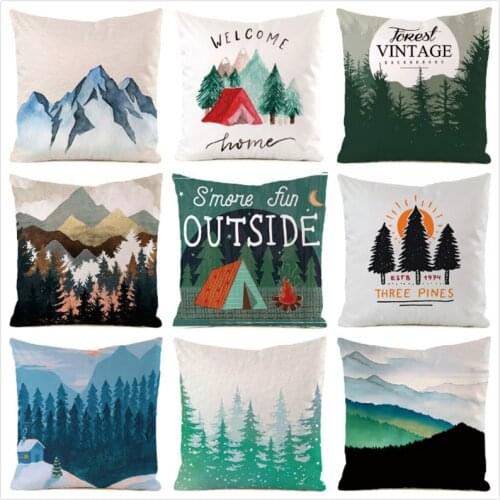 45cm*45cm **Pine Trees** Inimitated Silk Fabric Throw Pillow Covers Couch Cushion Cover Home Decorative Pillows Pillow Case